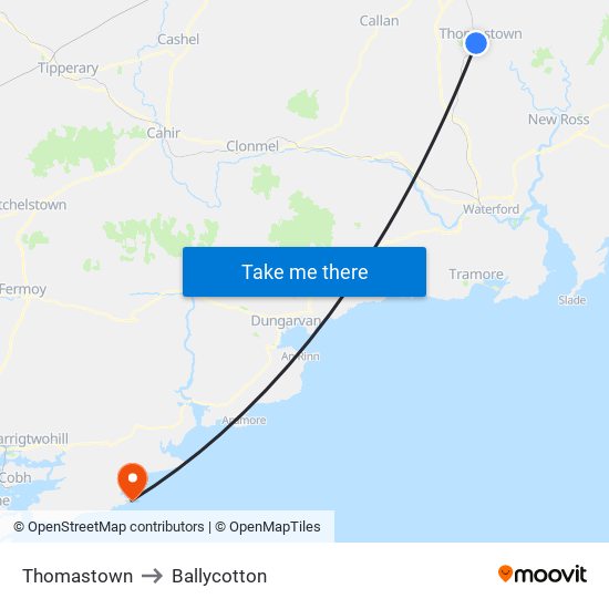 Thomastown to Ballycotton map