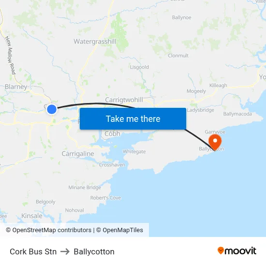 Cork Bus Stn to Ballycotton map
