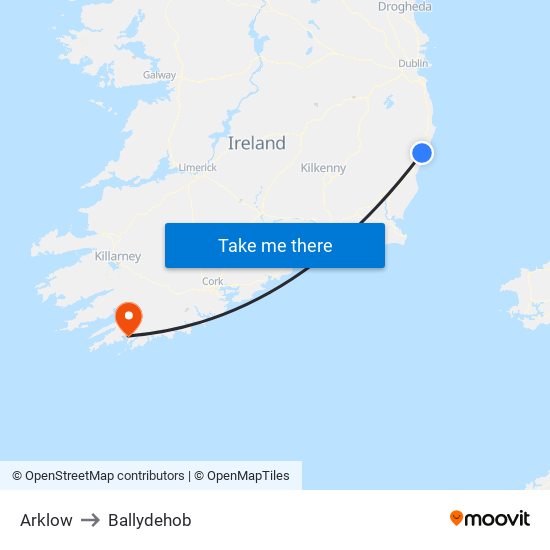 Arklow to Ballydehob map