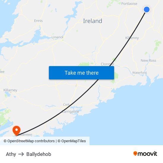 Athy to Ballydehob map