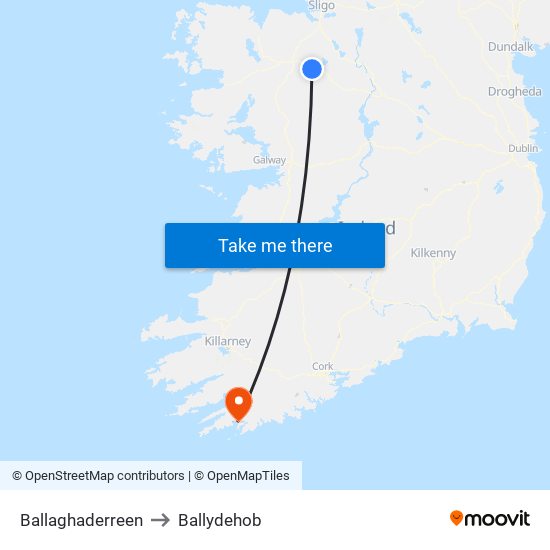 Ballaghaderreen to Ballydehob map