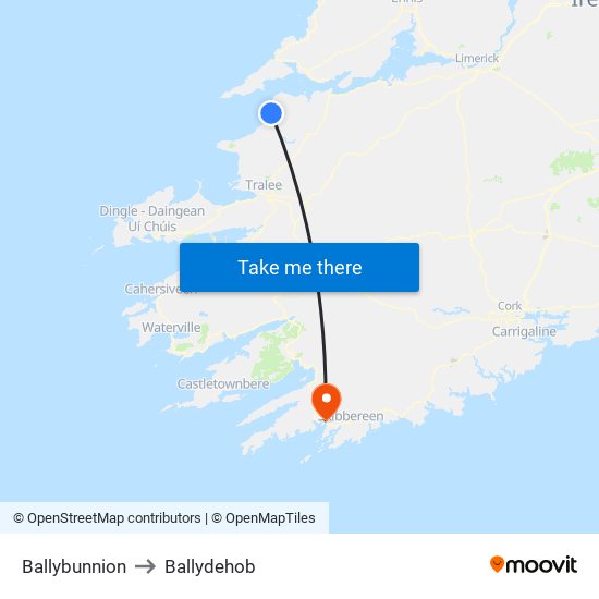 Ballybunnion to Ballydehob map