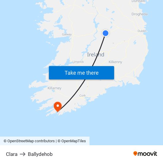 Clara to Ballydehob map