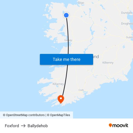 Foxford to Ballydehob map