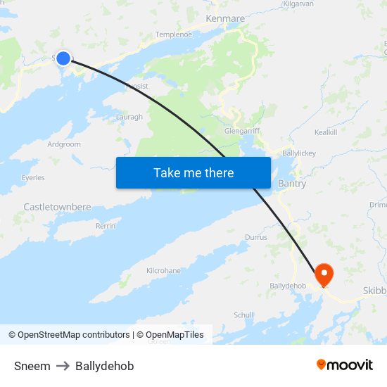 Sneem to Ballydehob map