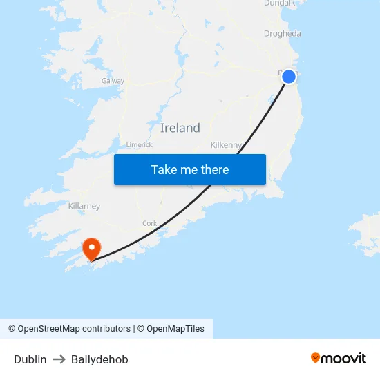 Dublin to Ballydehob map