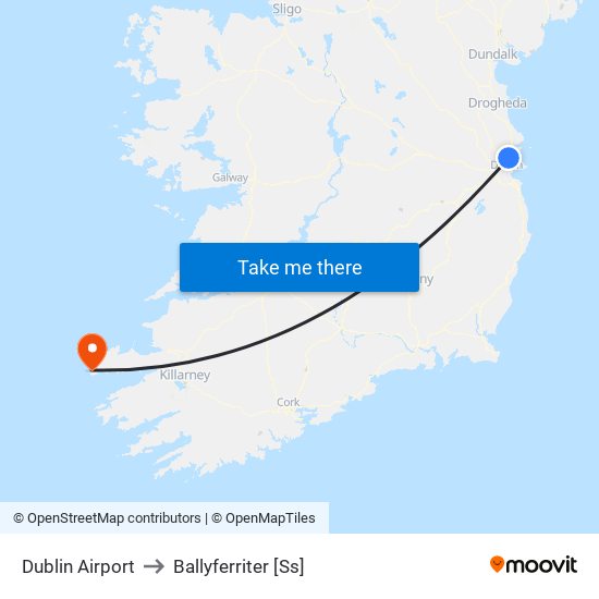 Dublin Airport to Ballyferriter [Ss] map