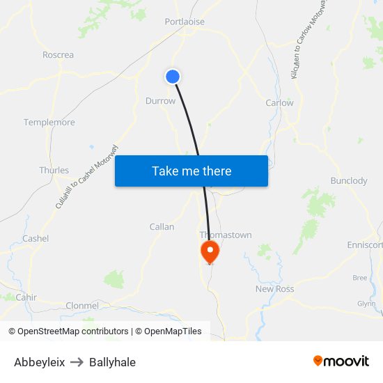 Abbeyleix to Ballyhale map