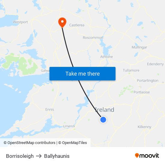 Borrisoleigh to Ballyhaunis map