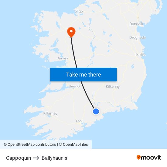 Cappoquin to Ballyhaunis map