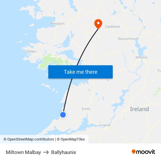 Miltown Malbay to Ballyhaunis map