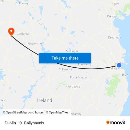 Dublin to Ballyhaunis map