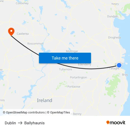 Dublin to Ballyhaunis map
