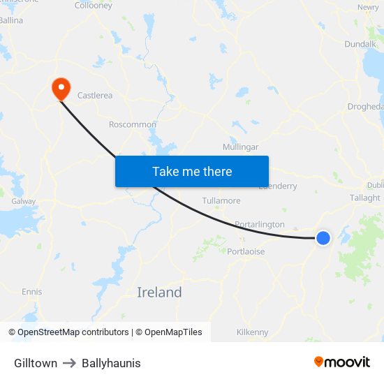 Gilltown to Ballyhaunis map