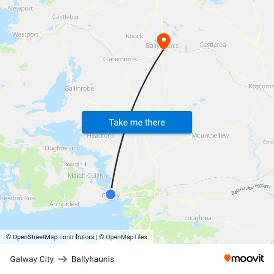 Galway City to Ballyhaunis map