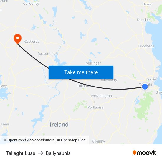 Tallaght Luas to Ballyhaunis map