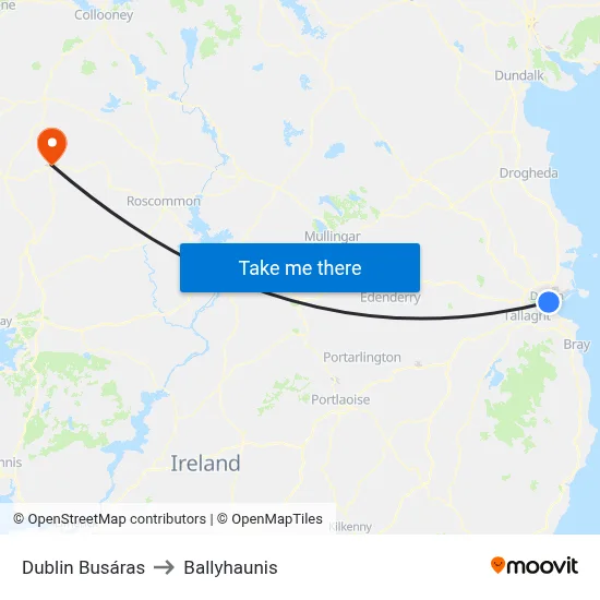Dublin Busáras to Ballyhaunis map