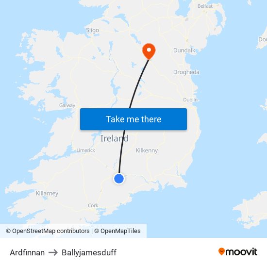 Ardfinnan to Ballyjamesduff map