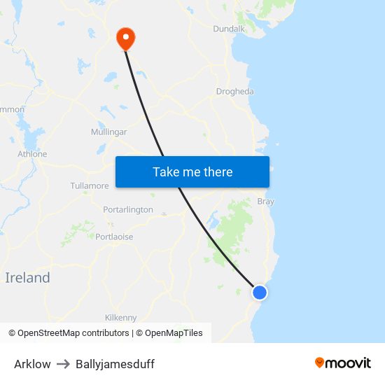 Arklow to Ballyjamesduff map