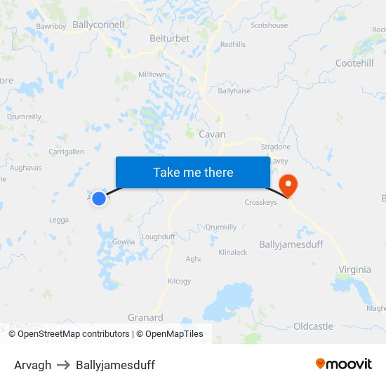 Arvagh to Ballyjamesduff map