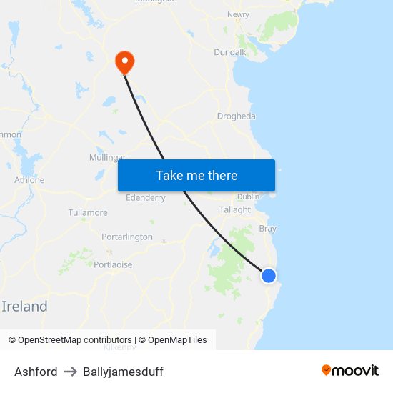 Ashford to Ballyjamesduff map