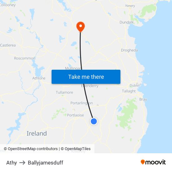 Athy to Ballyjamesduff map