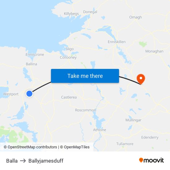 Balla to Ballyjamesduff map