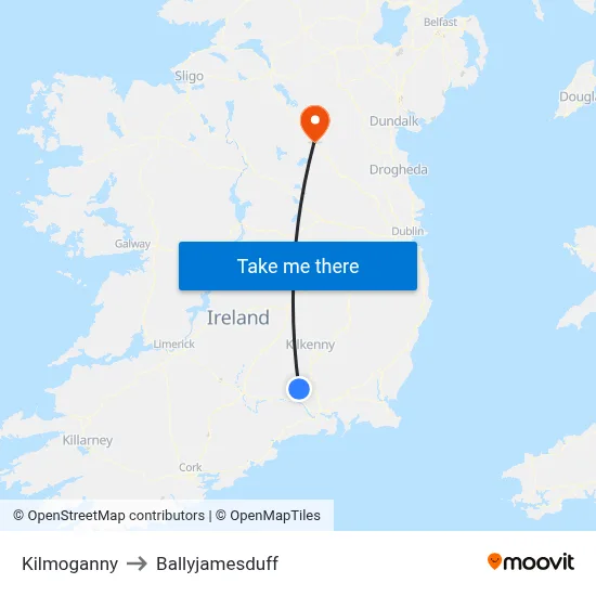 Kilmoganny to Ballyjamesduff map