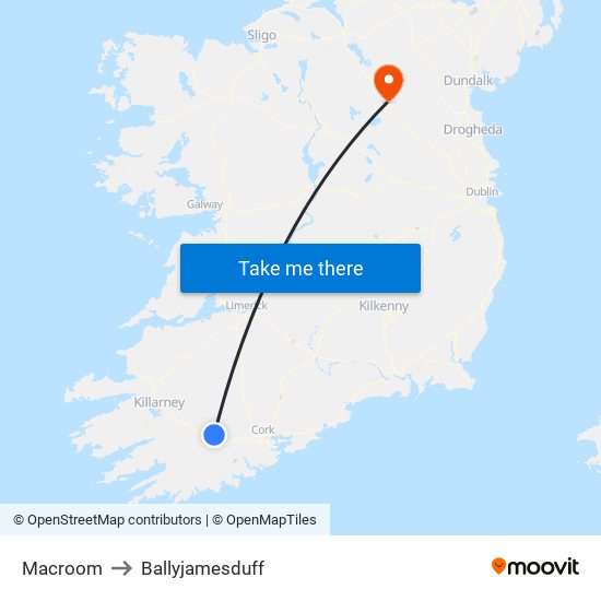 Macroom to Ballyjamesduff map