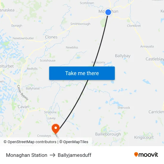 Monaghan Station to Ballyjamesduff map