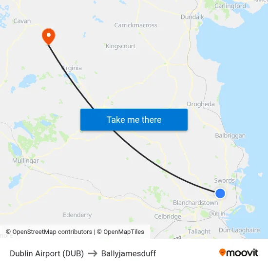 Dublin Airport (DUB) to Ballyjamesduff map