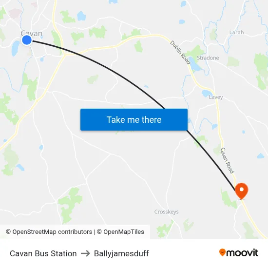 Cavan Bus Station to Ballyjamesduff map