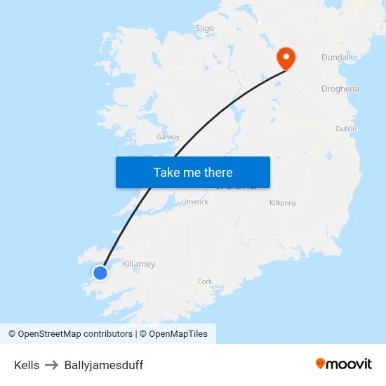 Kells to Ballyjamesduff map