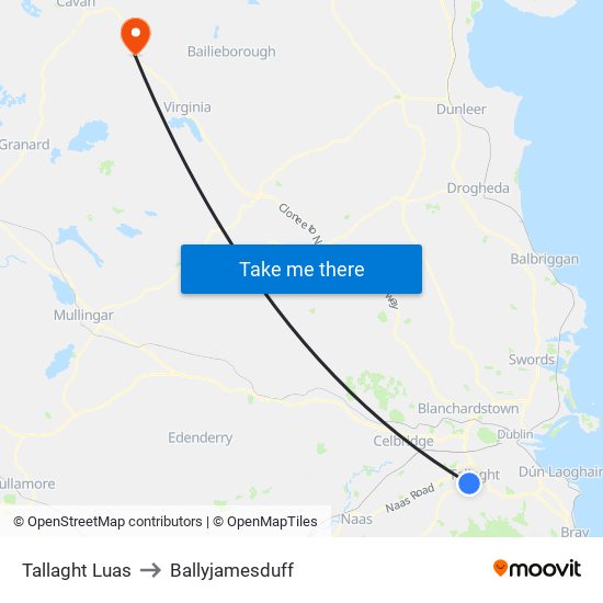 Tallaght Luas to Ballyjamesduff map