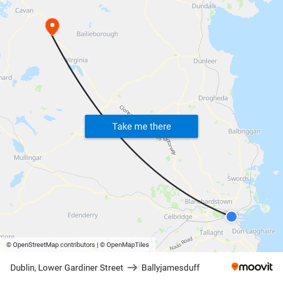 Dublin, Lower Gardiner Street to Ballyjamesduff map