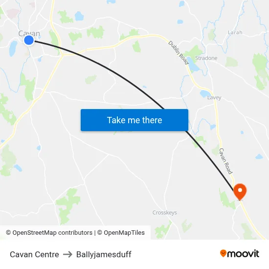 Cavan Centre to Ballyjamesduff map
