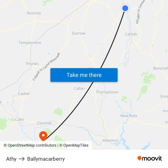 Athy to Ballymacarberry map