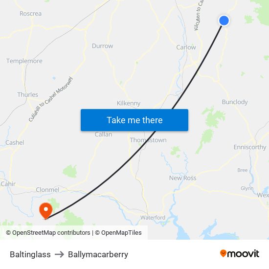 Baltinglass to Ballymacarberry map