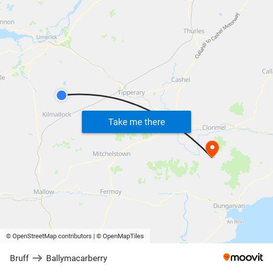 Bruff to Ballymacarberry map