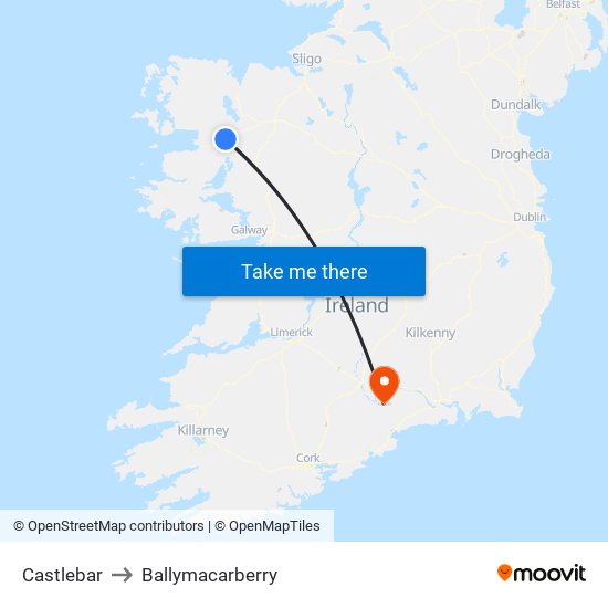 Castlebar to Ballymacarberry map