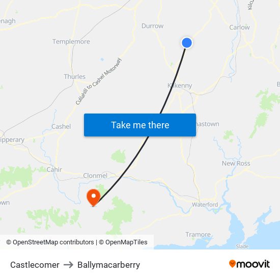 Castlecomer to Ballymacarberry map