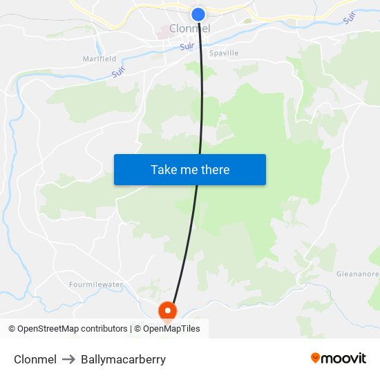 Clonmel to Ballymacarberry map