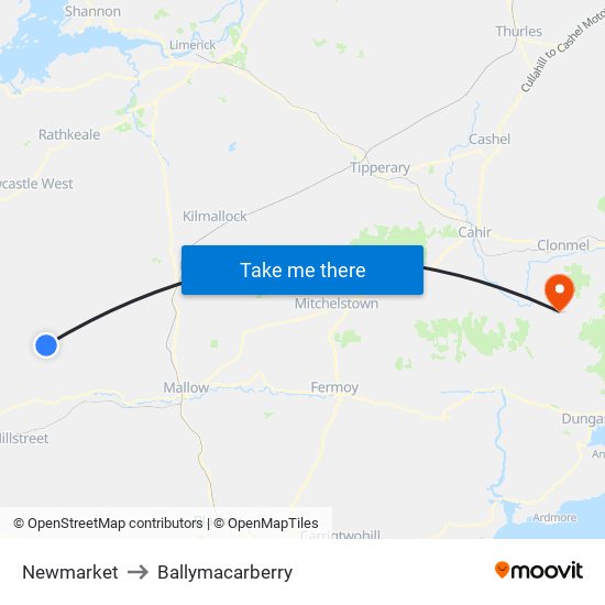 Newmarket to Ballymacarberry map