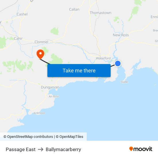 Passage East to Ballymacarberry map