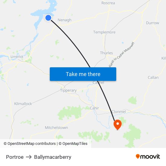 Portroe to Ballymacarberry map