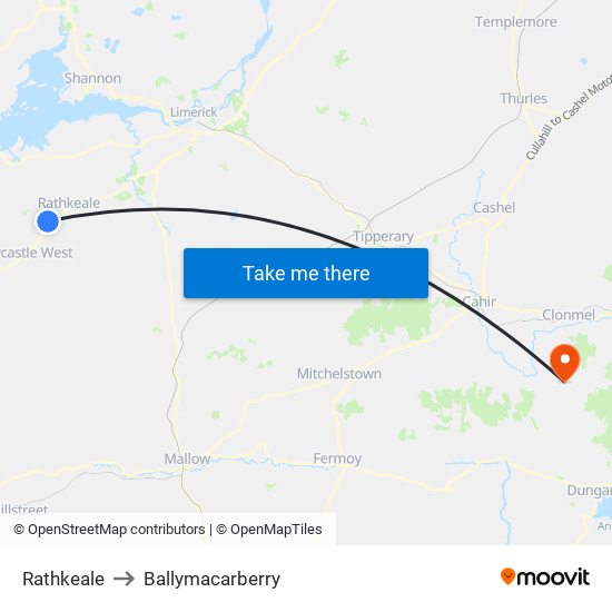 Rathkeale to Ballymacarberry map