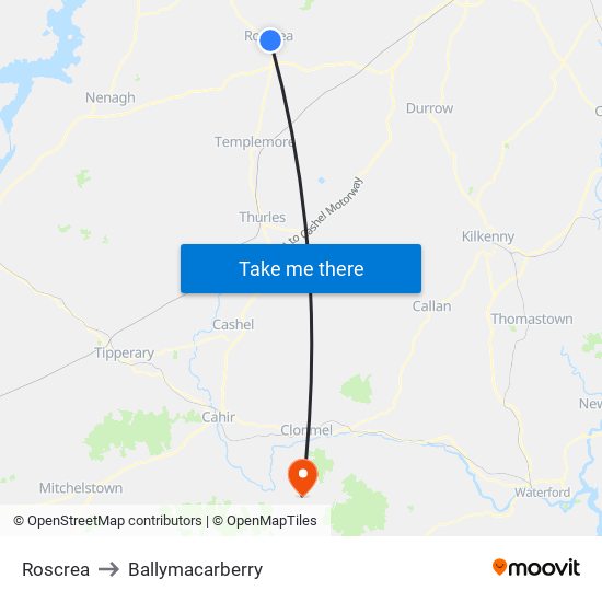 Roscrea to Ballymacarberry map