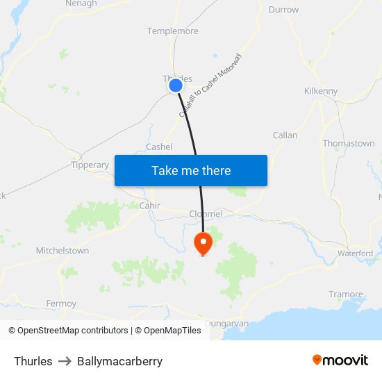 Thurles to Ballymacarberry map