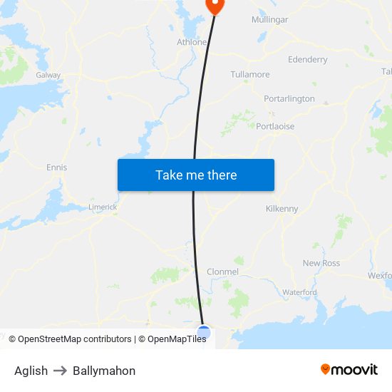 Aglish to Ballymahon map