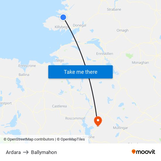 Ardara to Ballymahon map